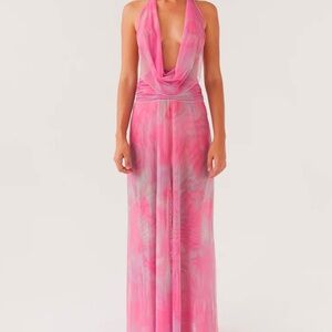 Peppermayo Elysia mesh maxi dress in pink floral